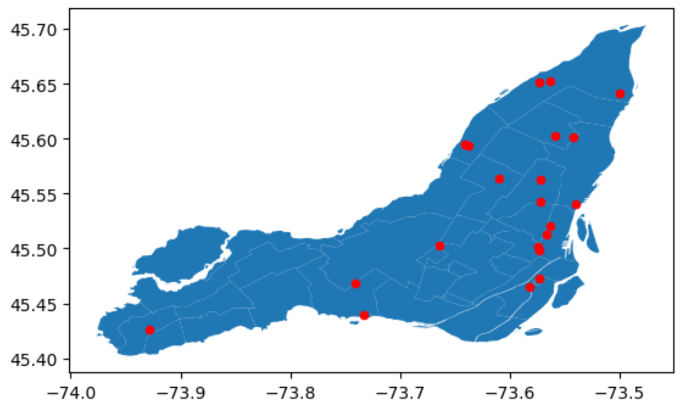 image of projection of station locations in Monreal
